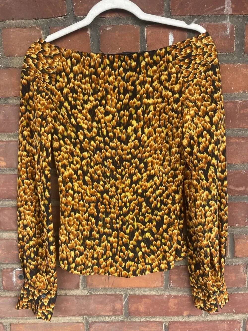 Altuzarra Silk Prasini Blouse Golden Ochre Feather Sz 34 US 2 NWT